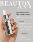Beautox natural alternative to Botox, vegan skin enhancement serum with Niacinamide, adaptogen amino complexes, and recyclable glass packaging, designed for glowing, lifted skin. Suitable for all skin types.