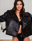 Nubyen The Minimalist Boxy Vegan Leather Jacket combines timeless design with sustainable fashion. Crafted from premium vegan leather, this chic boxy jacket features a relaxed fit, structured shoulders, and modern detailing. Perfect for layering, it pairs effortlessly with any outfit, offering a cruelty-free, eco-conscious alternative to traditional leather. Ideal for day-to-night style