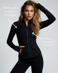 Nubyen Higher Dominion Capsule Sculpt Jacket women’s sculpting zip-up activewear jacket with contouring seams, high-compression fit, and luxury technical fabric