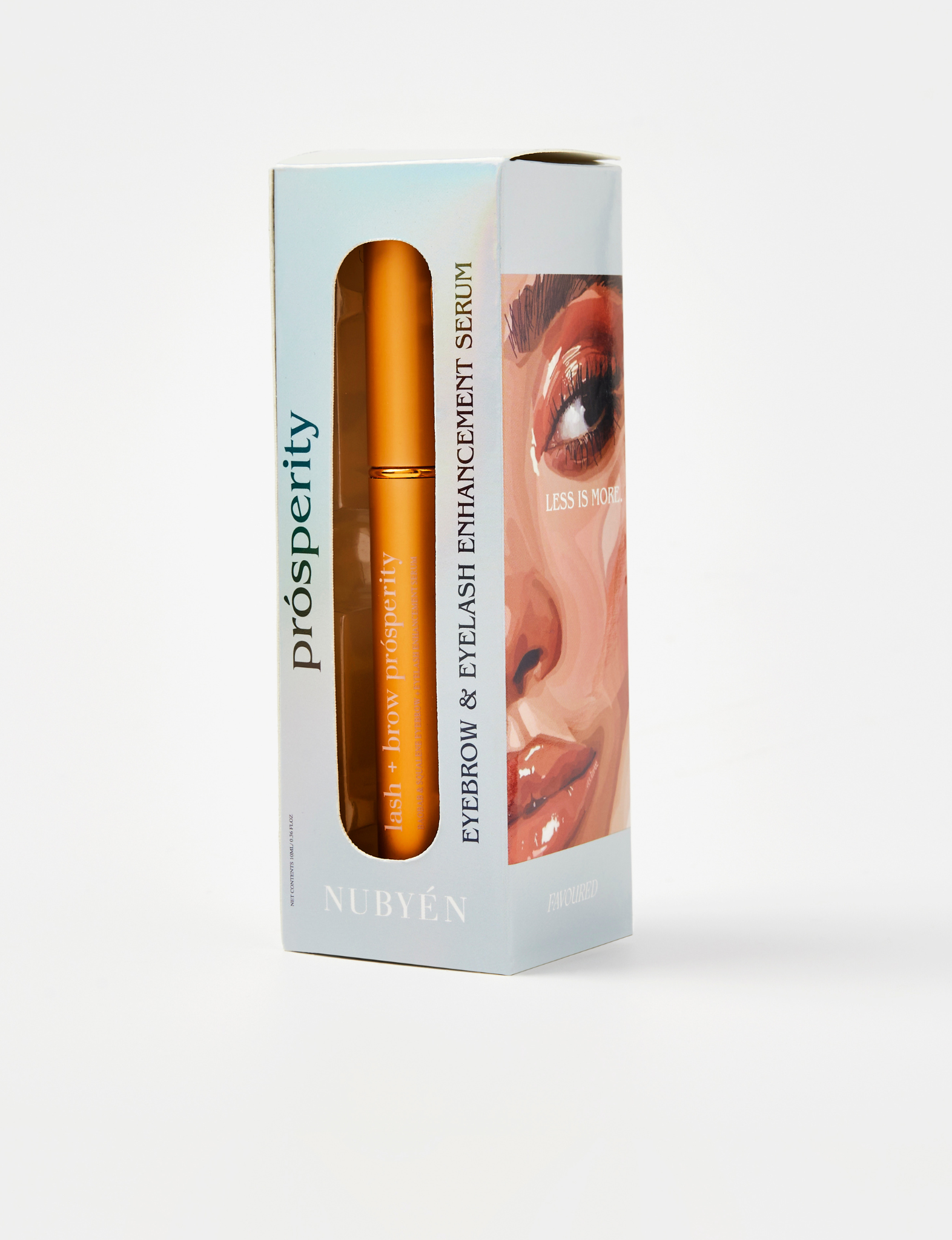 Rejuvenate and strengthen lashes and brows with Nubyén Lash + Brow Prosperity Growth Enhancer. This 100% natural serum combines Baobab, Olive Squalene, Tamanu, and Candlenut oils to repair and nourish hair follicles. Infused with rosemary and raspberry seed extracts, it rebuilds keratin bonds for fuller, thicker brows and lashes. Lightweight, fast-absorbing, and free from harsh chemicals, it's the perfect solution for safe and natural lash and brow enhancement. Pair with Restore Me Brow Pomade for ultimate