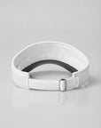 White NUBYÉN premium cotton visor featuring embroidered logo, curved brim and adjustable fit for women's luxury sportswear and everyday wear.