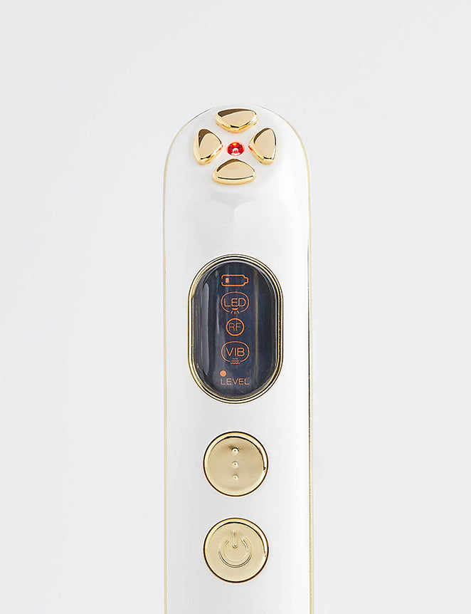 Transform your skincare routine with the Muse Beauty Inheritance 24K Gold Skin-Beautifying Device. Designed to reduce fine lines and wrinkles, this portable tool stimulates collagen and elastin production using nano-current technology. Its 24K gold-plated electrodes improve skin brightness, circulation, and firmness while reducing inflammation and redness. Perfect for at-home or on-the-go use, this advanced skincare device enhances your natural glow, leaving your skin rejuvenated, contoured, and youthful.