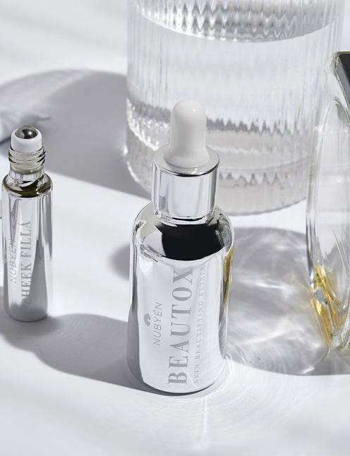 Beautox natural alternative to Botox, vegan skin enhancement serum with Niacinamide, adaptogen amino complexes, and recyclable glass packaging, designed for glowing, lifted skin. Suitable for all skin types.