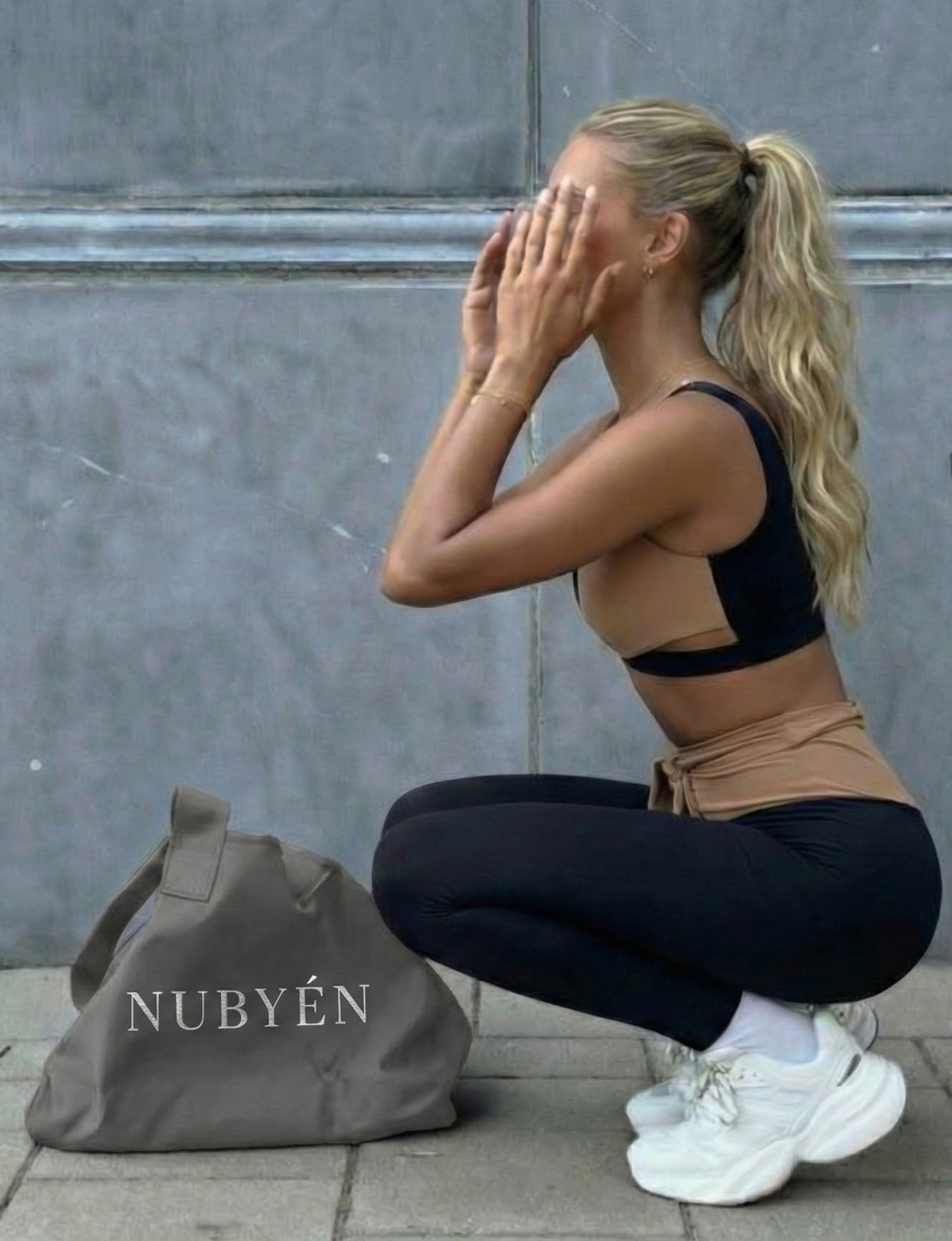 Model wearing Nubyen Abundance  Vigo Tie-Up Leggings flattering high-rise sculpt leggings with adjustable tie waist for Pilates, gym, and everyday athleisure leggings 