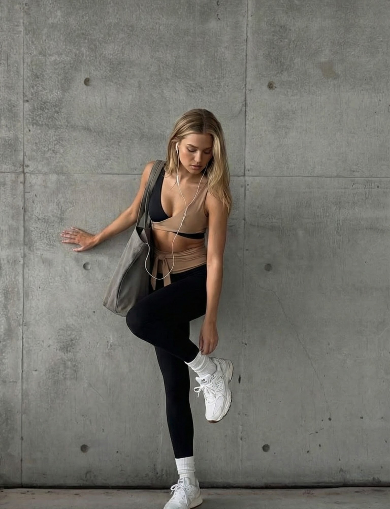 Model wearing Nubyen Abundance  Vigo Tie-Up Leggings flattering high-rise sculpt leggings with adjustable tie waist for Pilates, gym, and everyday athleisure leggings 