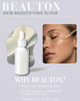Beautox natural alternative to Botox, vegan skin enhancement serum with Niacinamide, adaptogen amino complexes, and recyclable glass packaging, designed for glowing, lifted skin. Suitable for all skin types.