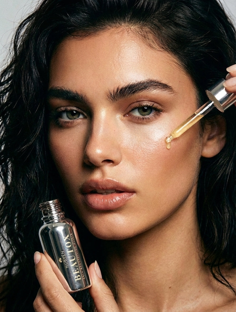 Beautox natural alternative to Botox, vegan skin enhancement serum with Niacinamide, adaptogen amino complexes, and recyclable glass packaging, designed for glowing, lifted skin. Suitable for all skin types.