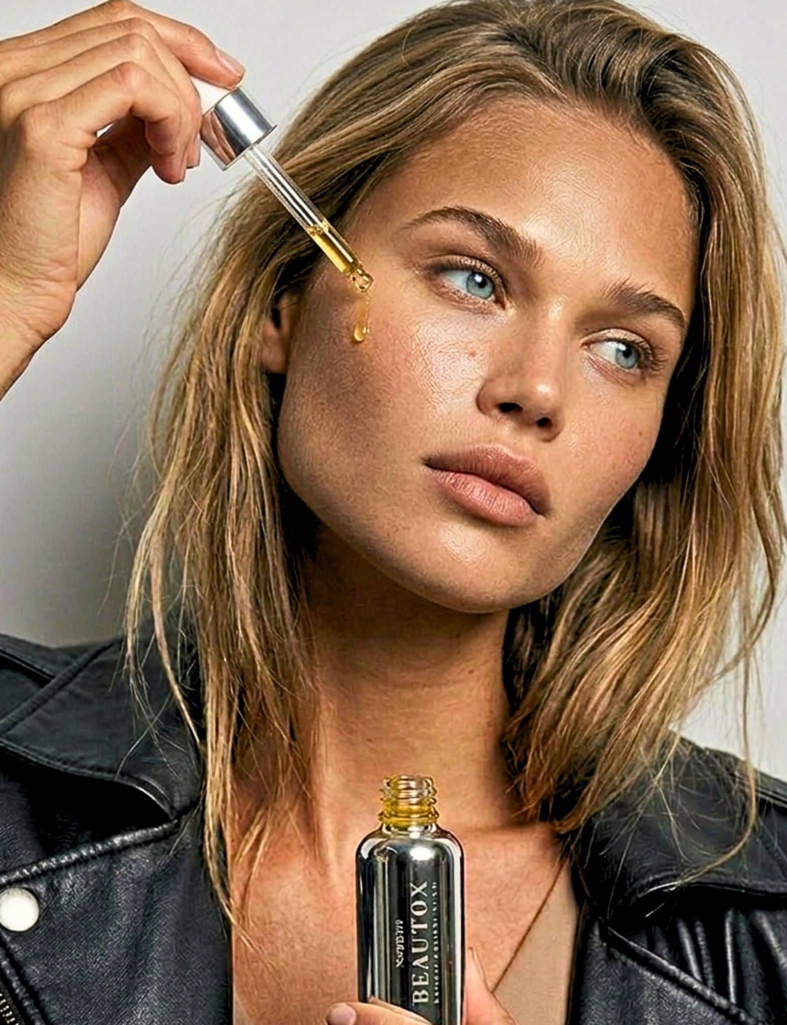 Beautox natural alternative to Botox, vegan skin enhancement serum with Niacinamide, adaptogen amino complexes, and recyclable glass packaging, designed for glowing, lifted skin. Suitable for all skin types.