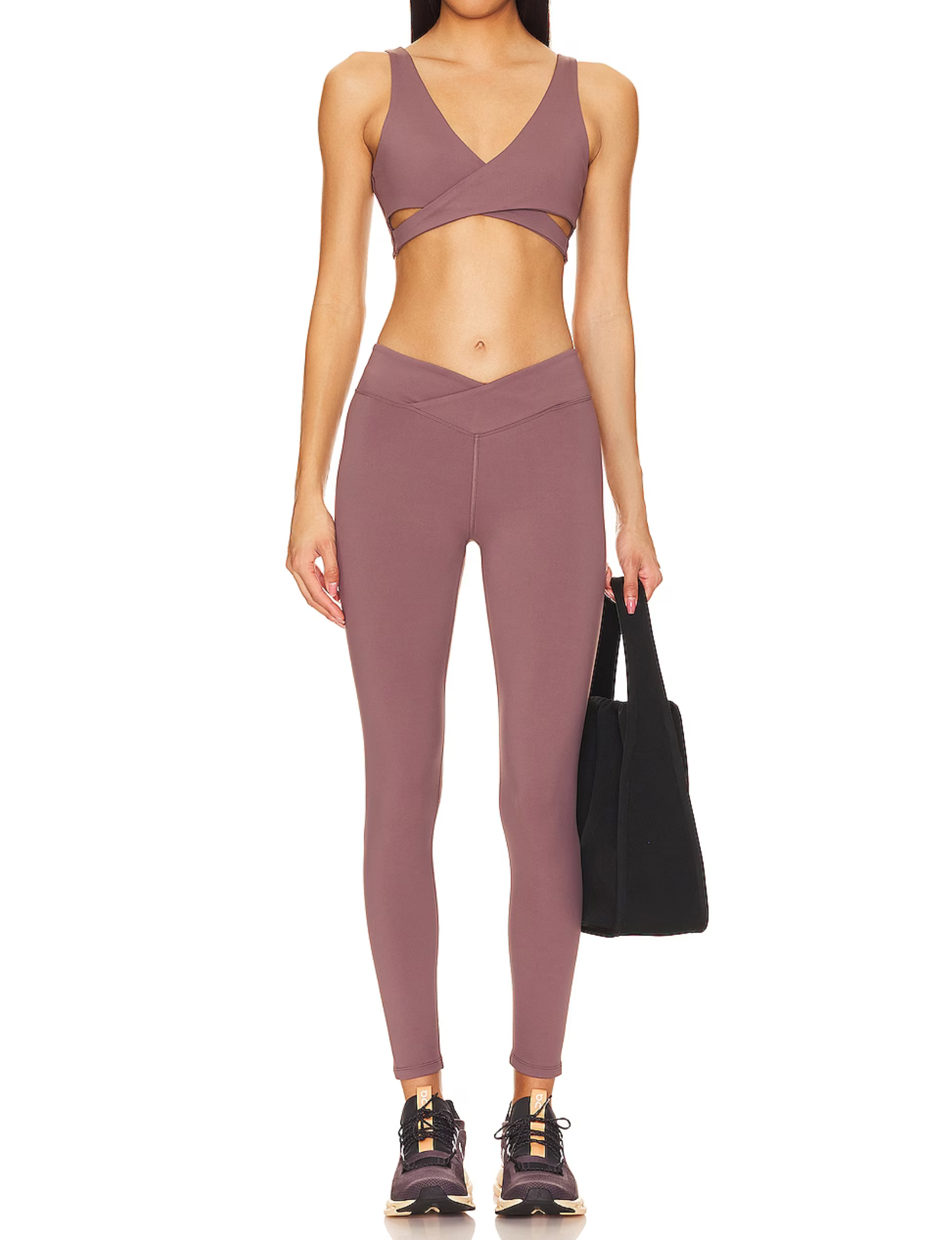 Nubyen Lleida High-Rise V-Wrap Legging women’s sculpting high-waisted leggings with V-wrap waistband and contour performance fabric.