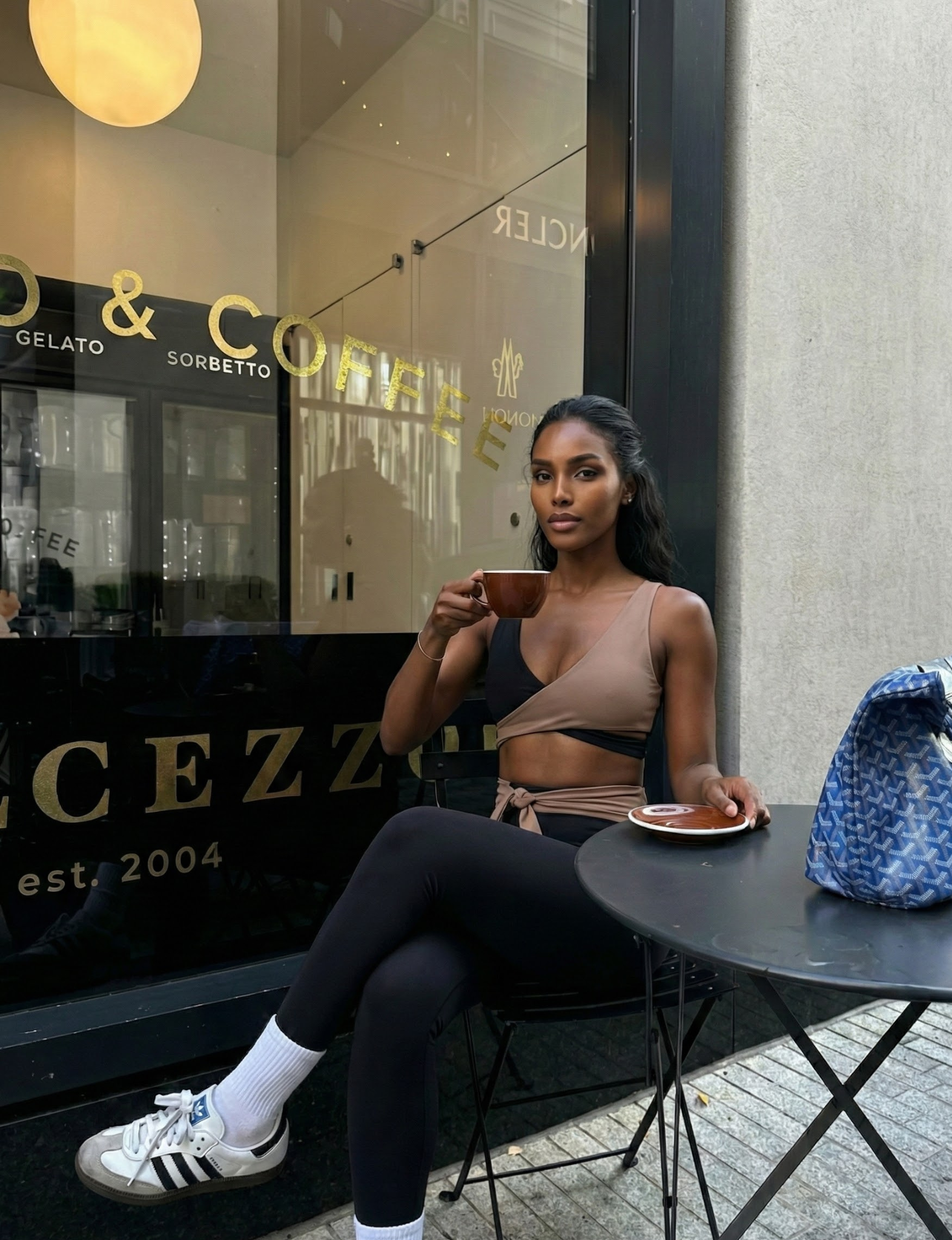 Model wearing Nubyen Abundance  Vigo Tie-Up Leggings flattering high-rise sculpt leggings with adjustable tie waist for Pilates, gym, and everyday athleisure leggings 