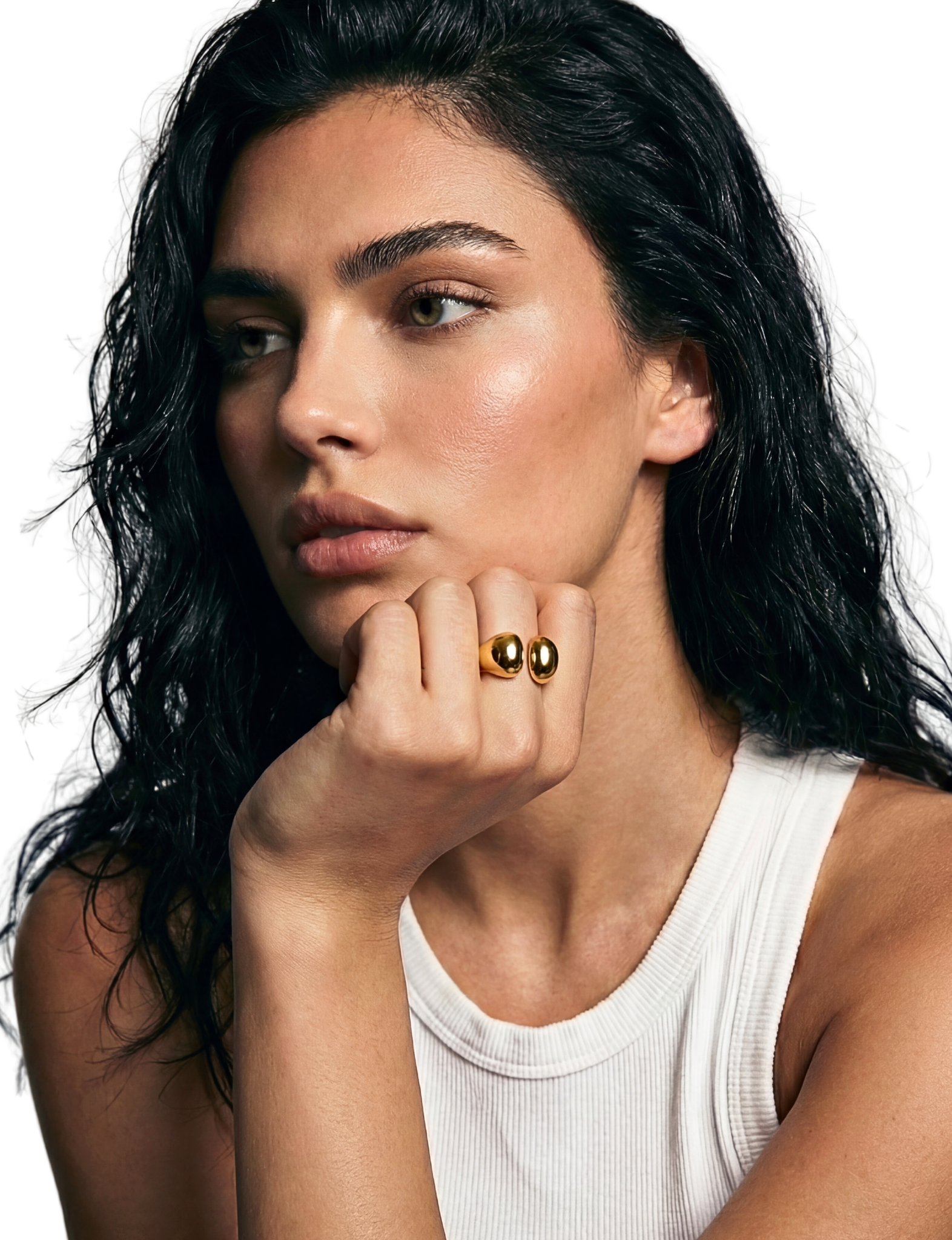The Nubyen Joy Two Tone Chain Cuff Ring is a sculptural luxury statement ring featuring a bold mixed-metal design that fuses polished silver and radiant 18k gold plating into one fluid silhouette. Designed with an adjustable open-back cuff fit, this contemporary two tone ring delivers elevated modern elegance with a chunky chain-inspired aesthetic. Perfect for stacking or standalone styling, the Joy ring embodies refined confidence, editorial minimalism, and timeless luxury jewellery design.