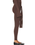 Romy Knit Pants in chocolate brown, featuring a high-waisted fit, soft knit fabric, and a front-tie detail for a stylish and comfortable look. Perfect for casual or elevated cozy outfits