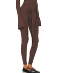 Romy Knit Pants in chocolate brown, featuring a high-waisted fit, soft knit fabric, and a front-tie detail for a stylish and comfortable look. Perfect for casual or elevated cozy outfits