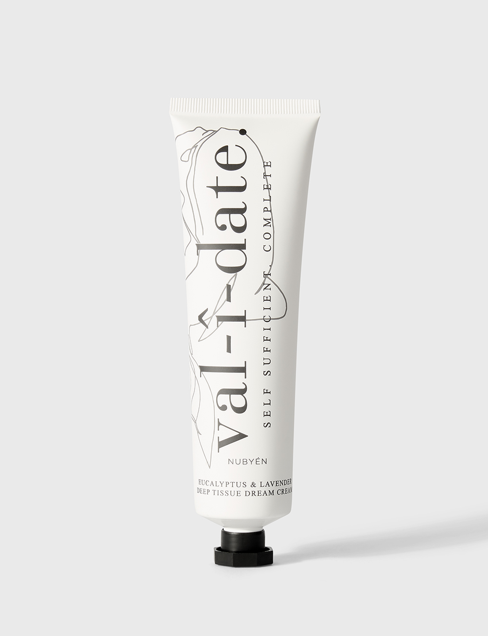 Nubyén Val-î-date Eucalyptus & Lavender Deep Tissue Dream Cream - Soothing moisturizer for muscle tension relief and post-workout recovery. Enriched with natural ingredients like Manuka honey, grape-seed oil, and eucalyptus to brighten, hydrate, and soothe. Vegan, cruelty-free, and sustainable