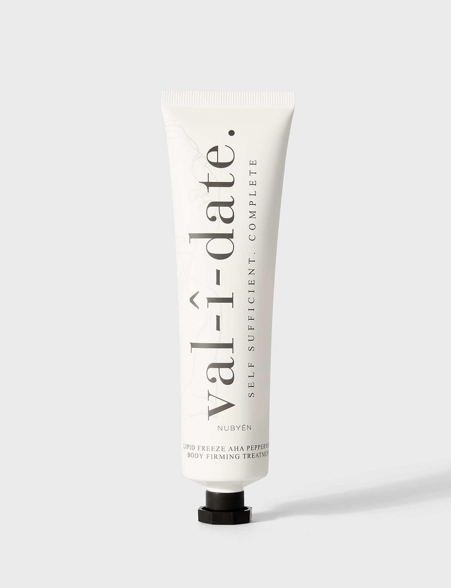  Nubyén Lipid Freeze AHA Firming Body Treatment with Peppermint, 100ml | Skin firming and contouring cream with peppermint, AHA, and Manuka honey for a lifted, youthful appearance.
