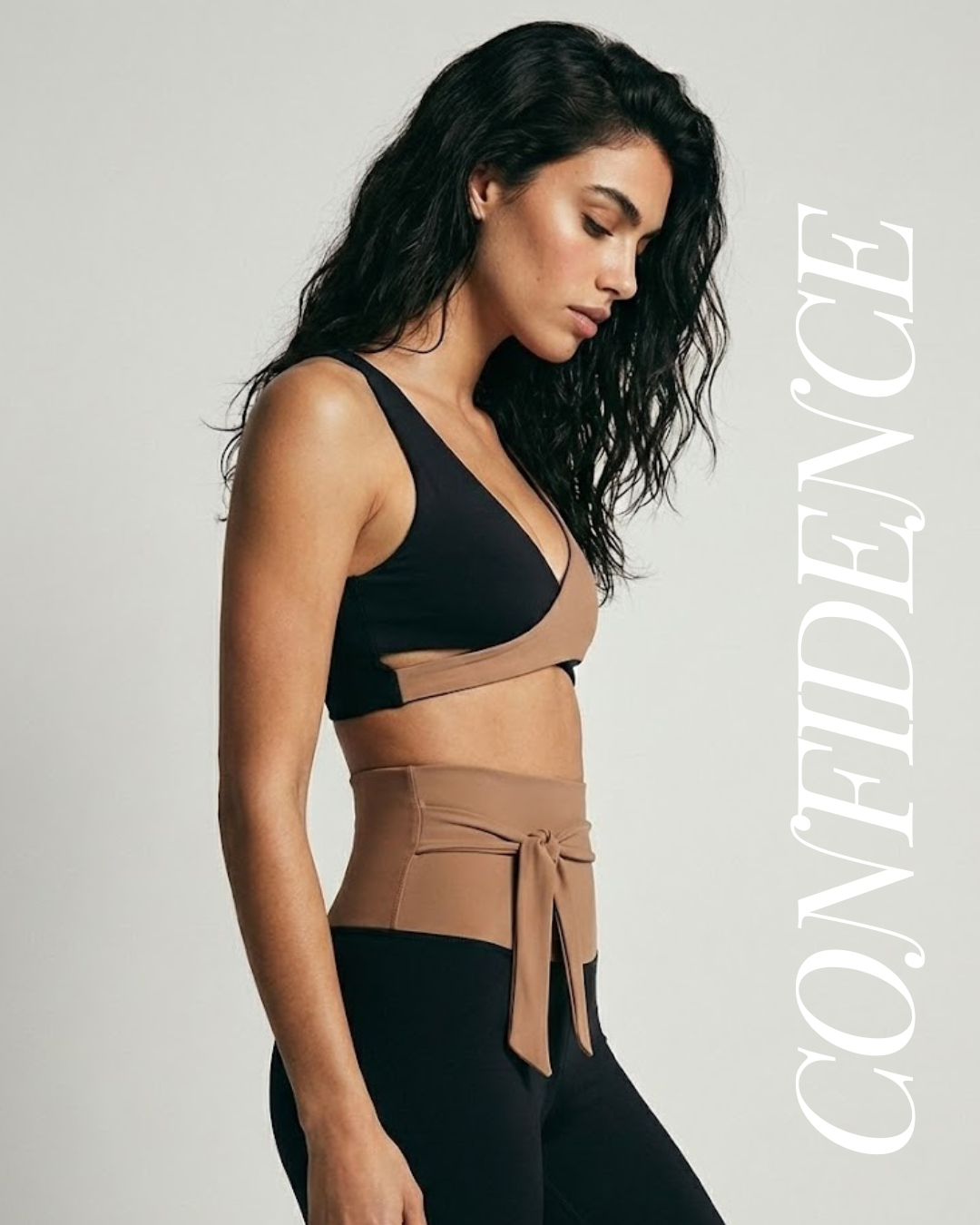 Model wearing Nubyen Abundance  Vigo Tie-Up Leggings flattering high-rise sculpt leggings with adjustable tie waist for Pilates, gym, and everyday athleisure leggings 