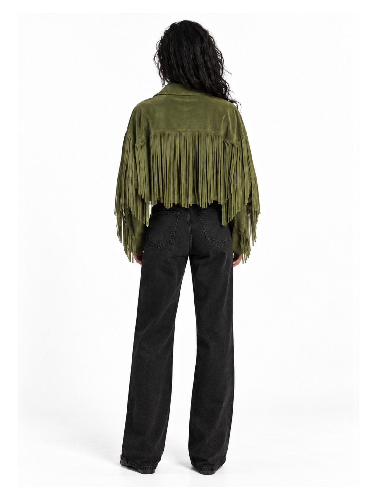 Emerald green faux suede Western jacket with fringe tassels 