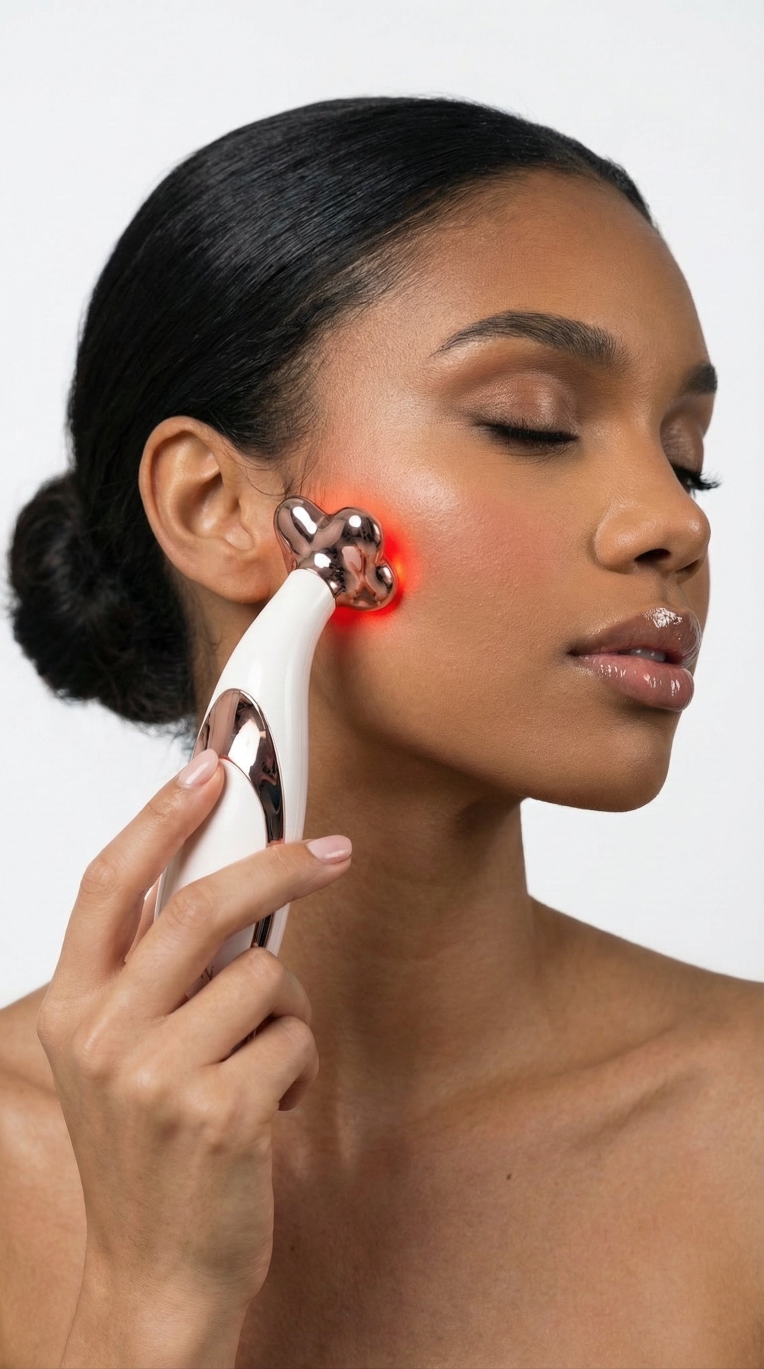 Experience professional-grade skincare at home with Nubyen Muse Skin Beautifying Renewal Device. This compact LED light therapy tool reduces wrinkles, firms skin, and sculpts cheekbones and jawlines with non-invasive nano-microcurrent technology. Perfect for all skin types, portable, and easy to use for daily rejuvenation.