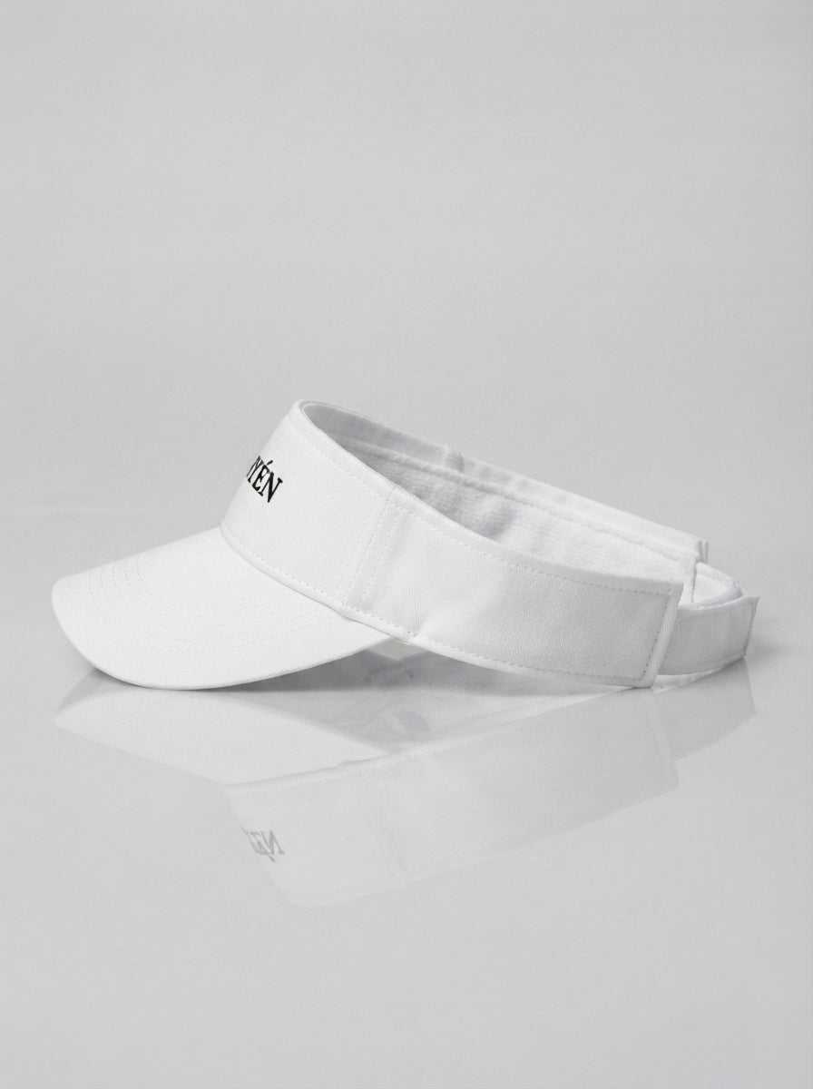 White NUBYÉN premium cotton visor featuring embroidered logo, curved brim and adjustable fit for women's luxury sportswear and everyday wear.