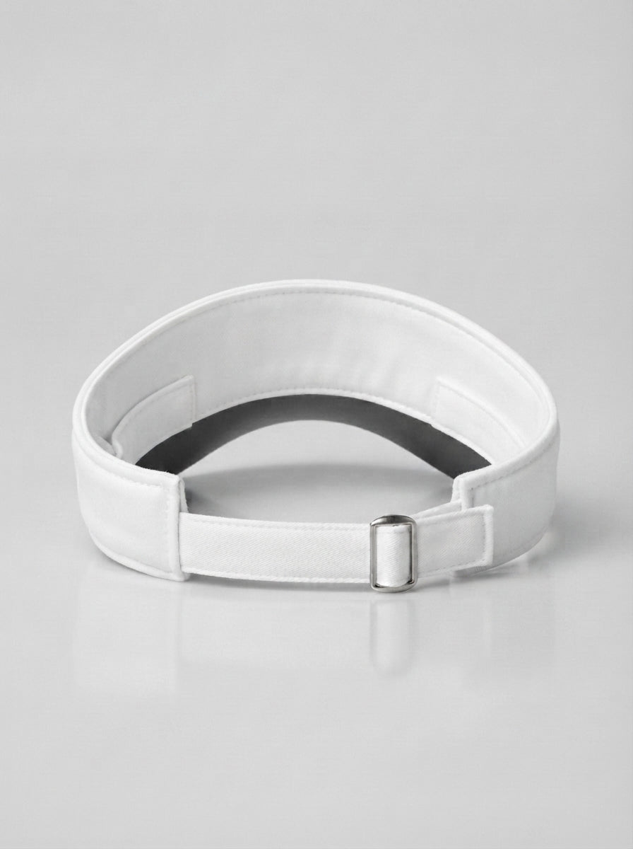 White NUBYÉN premium cotton visor featuring embroidered logo, curved brim and adjustable fit for women's luxury sportswear and everyday wear.