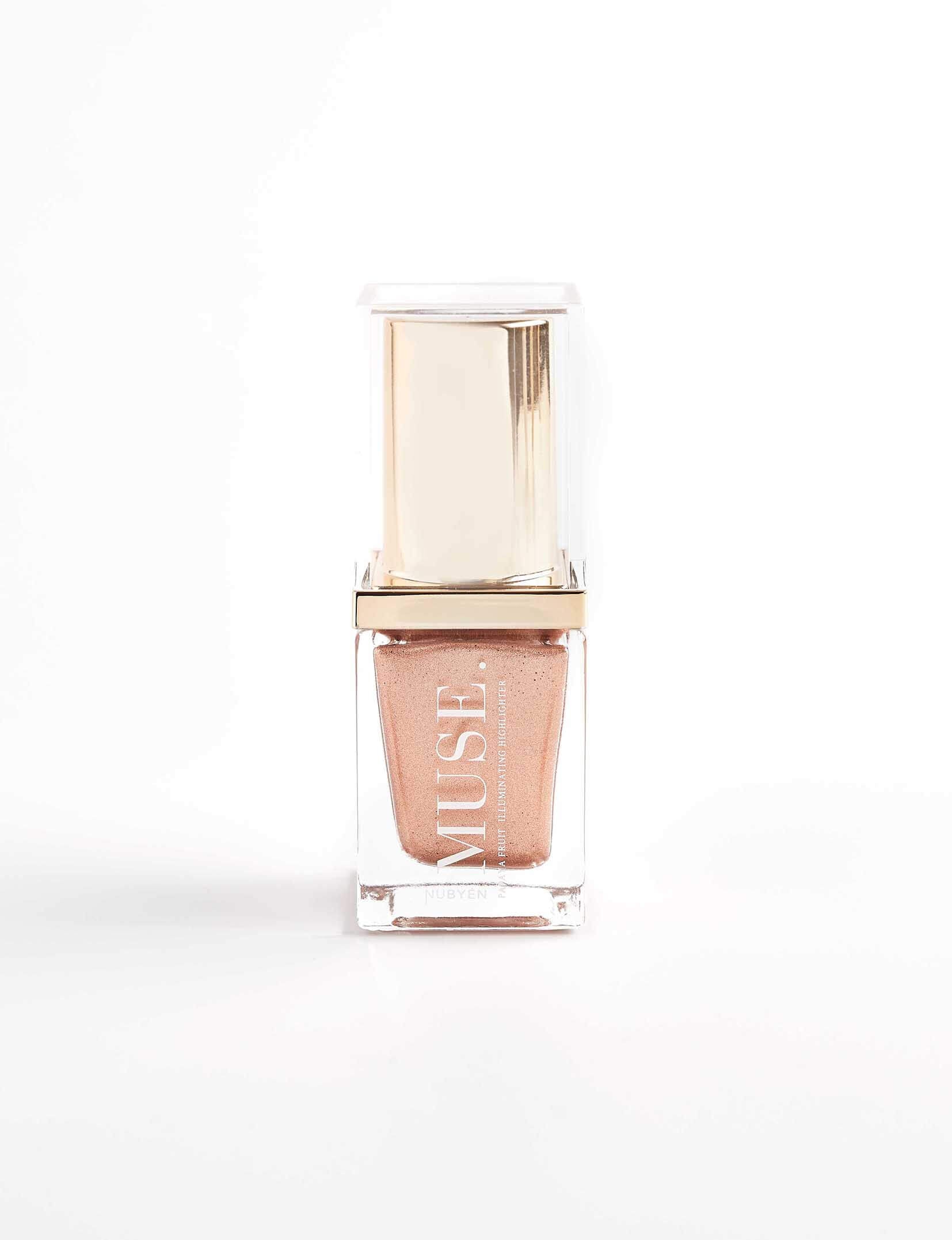 Enhance your natural glow with Nubyen Muse Papaya Fruit Illuminating Skin Highlighter. This water-based, highly pigmented serum brightens and rejuvenates skin with papaya extract, vitamin E, and pearlescent pigments. Perfect for face and body, it delivers a luminous, dewy finish for a flawless complexion