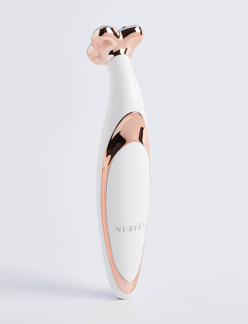 Experience professional-grade skincare at home with Nubyen Muse Skin Beautifying Renewal Device. This compact LED light therapy tool reduces wrinkles, firms skin, and sculpts cheekbones and jawlines with non-invasive nano-microcurrent technology. Perfect for all skin types, portable, and easy to use for daily rejuvenation.