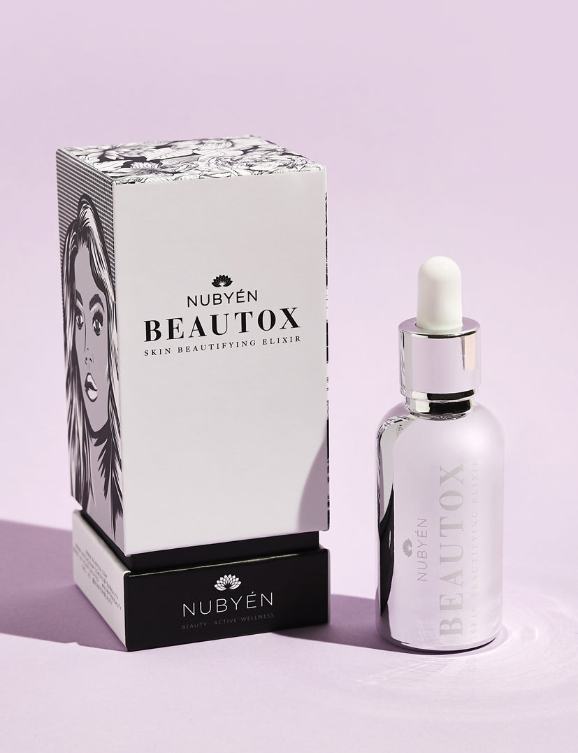 Beautox natural alternative to Botox, vegan skin enhancement serum with Niacinamide, adaptogen amino complexes, and recyclable glass packaging, designed for glowing, lifted skin. Suitable for all skin types.