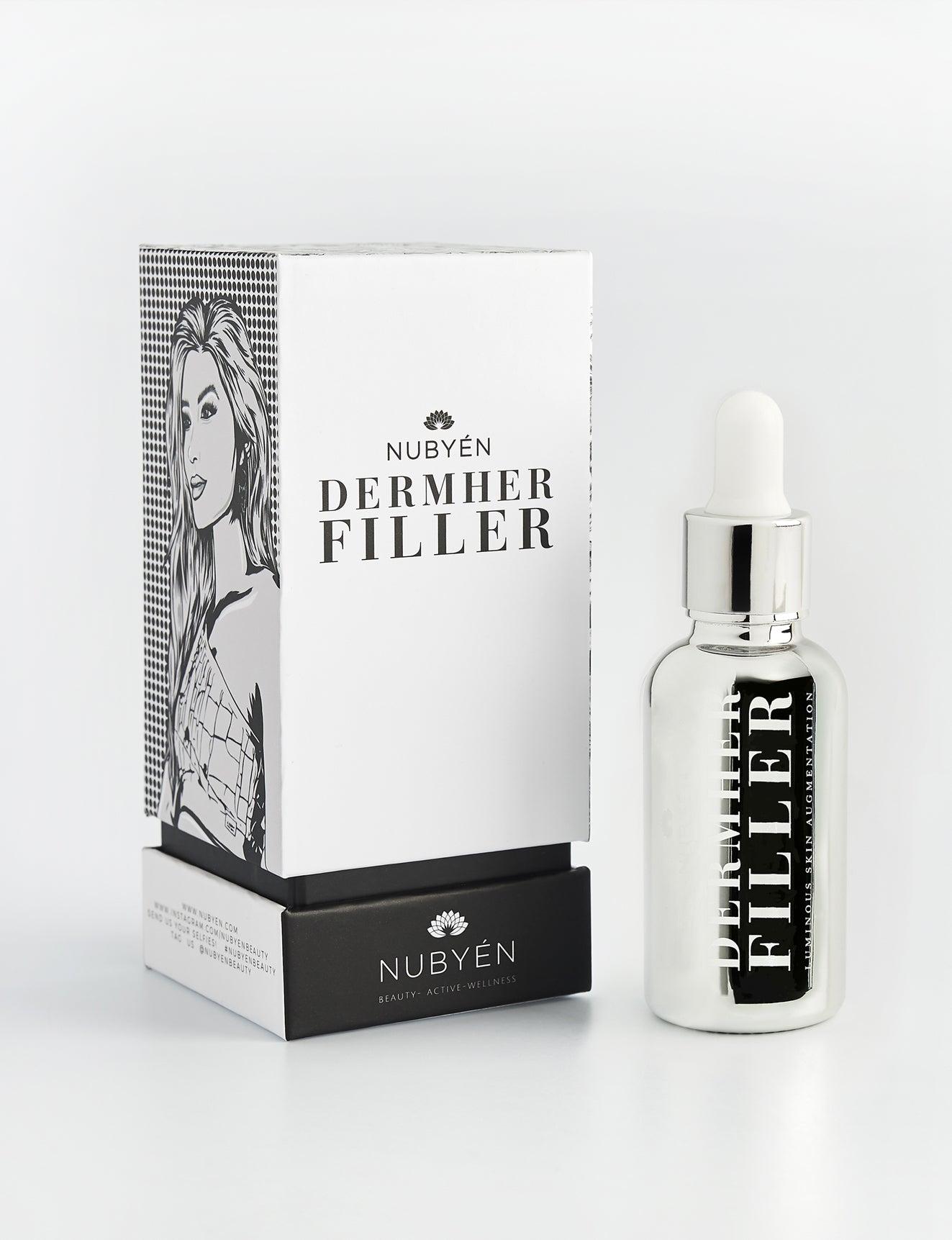 Nubyén Dermher Filler Skin Serum – Vegan alternative to injectable fillers with natural ingredients like Hyaluronic Acid, Reishi, and Melon to lift and brighten skin for a youthful glow.