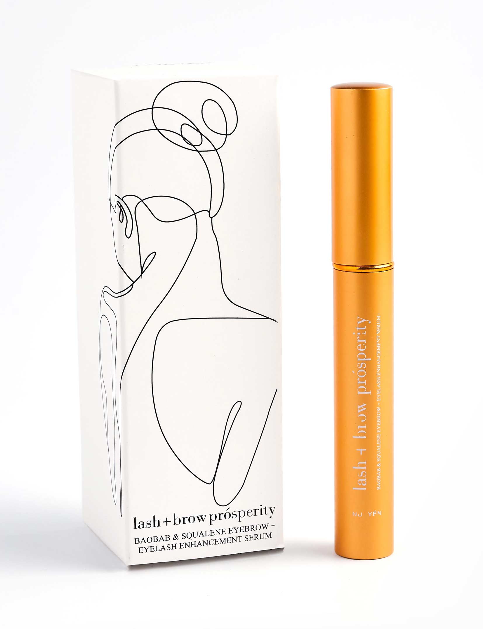 Rejuvenate and strengthen lashes and brows with Nubyén Lash + Brow Prosperity Growth Enhancer. This 100% natural serum combines Baobab, Olive Squalene, Tamanu, and Candlenut oils to repair and nourish hair follicles. Infused with rosemary and raspberry seed extracts, it rebuilds keratin bonds for fuller, thicker brows and lashes. Lightweight, fast-absorbing, and free from harsh chemicals, it&#39;s the perfect solution for safe and natural lash and brow enhancement. Pair with Restore Me Brow Pomade for ultimate 