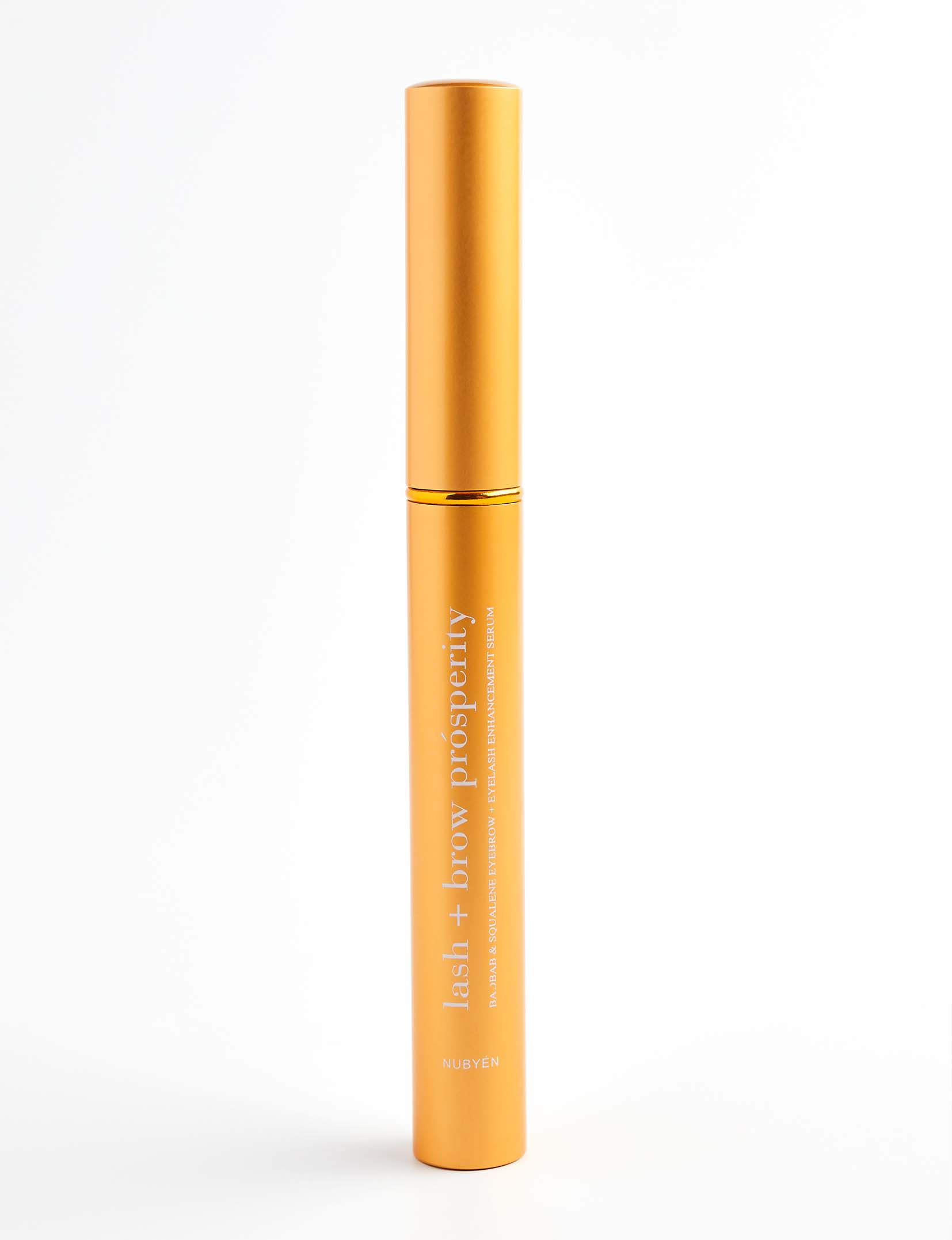 Rejuvenate and strengthen lashes and brows with Nubyén Lash + Brow Prosperity Growth Enhancer. This 100% natural serum combines Baobab, Olive Squalene, Tamanu, and Candlenut oils to repair and nourish hair follicles. Infused with rosemary and raspberry seed extracts, it rebuilds keratin bonds for fuller, thicker brows and lashes. Lightweight, fast-absorbing, and free from harsh chemicals, it's the perfect solution for safe and natural lash and brow enhancement. Pair with Restore Me Brow Pomade for ultimate 