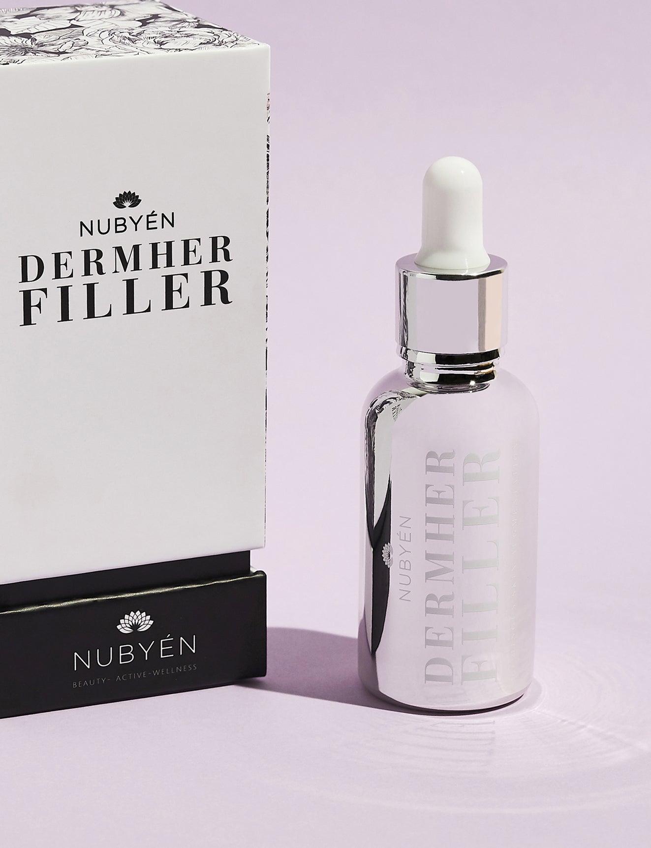 Nubyén Dermher Filler Skin Serum – Vegan alternative to injectable fillers with natural ingredients like Hyaluronic Acid, Reishi, and Melon to lift and brighten skin for a youthful glow.