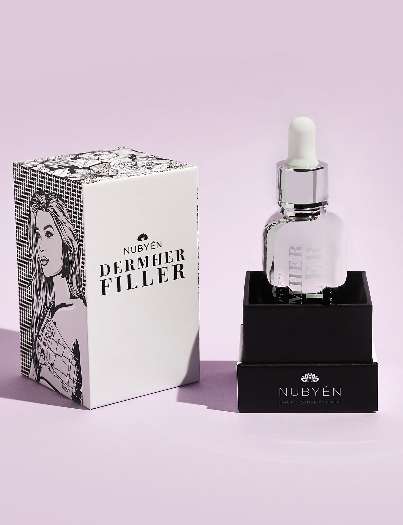 Nubyén Dermher Filler Skin Serum – Vegan alternative to injectable fillers with natural ingredients like Hyaluronic Acid, Reishi, and Melon to lift and brighten skin for a youthful glow.