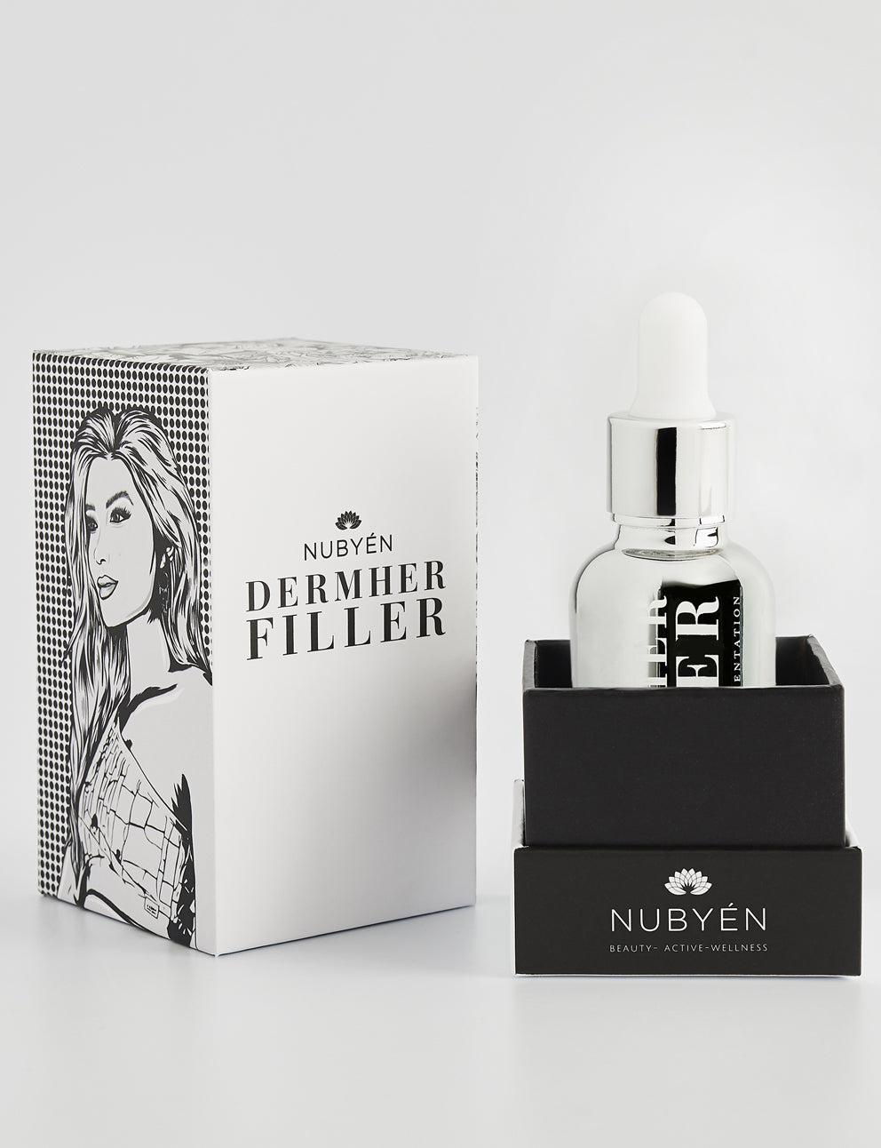 Nubyén Dermher Filler Skin Serum – Vegan alternative to injectable fillers with natural ingredients like Hyaluronic Acid, Reishi, and Melon to lift and brighten skin for a youthful glow.